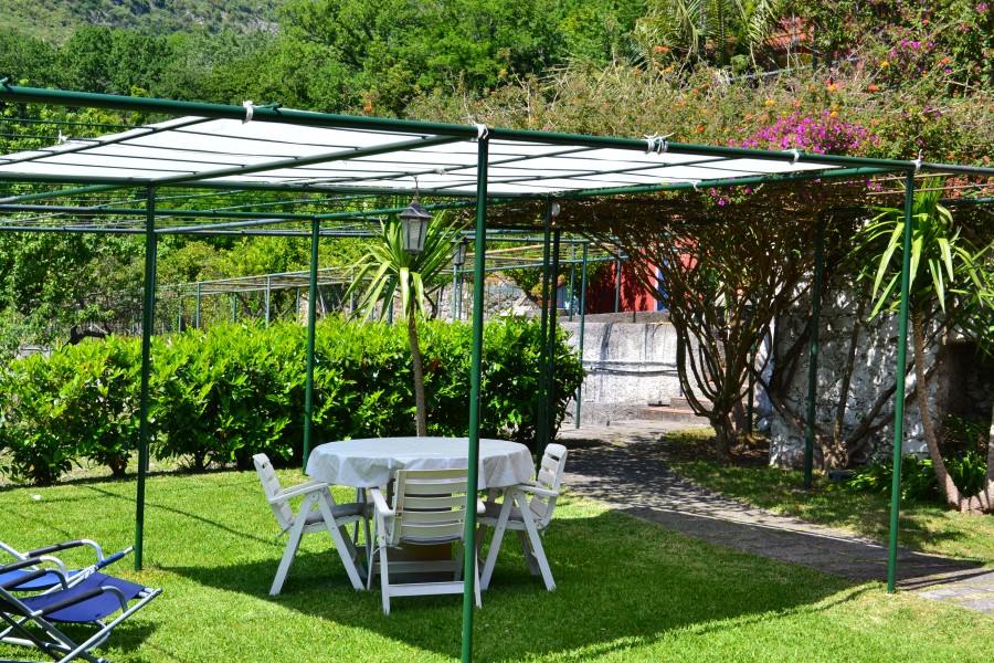 Il giardino con il pergolato e le bouganville